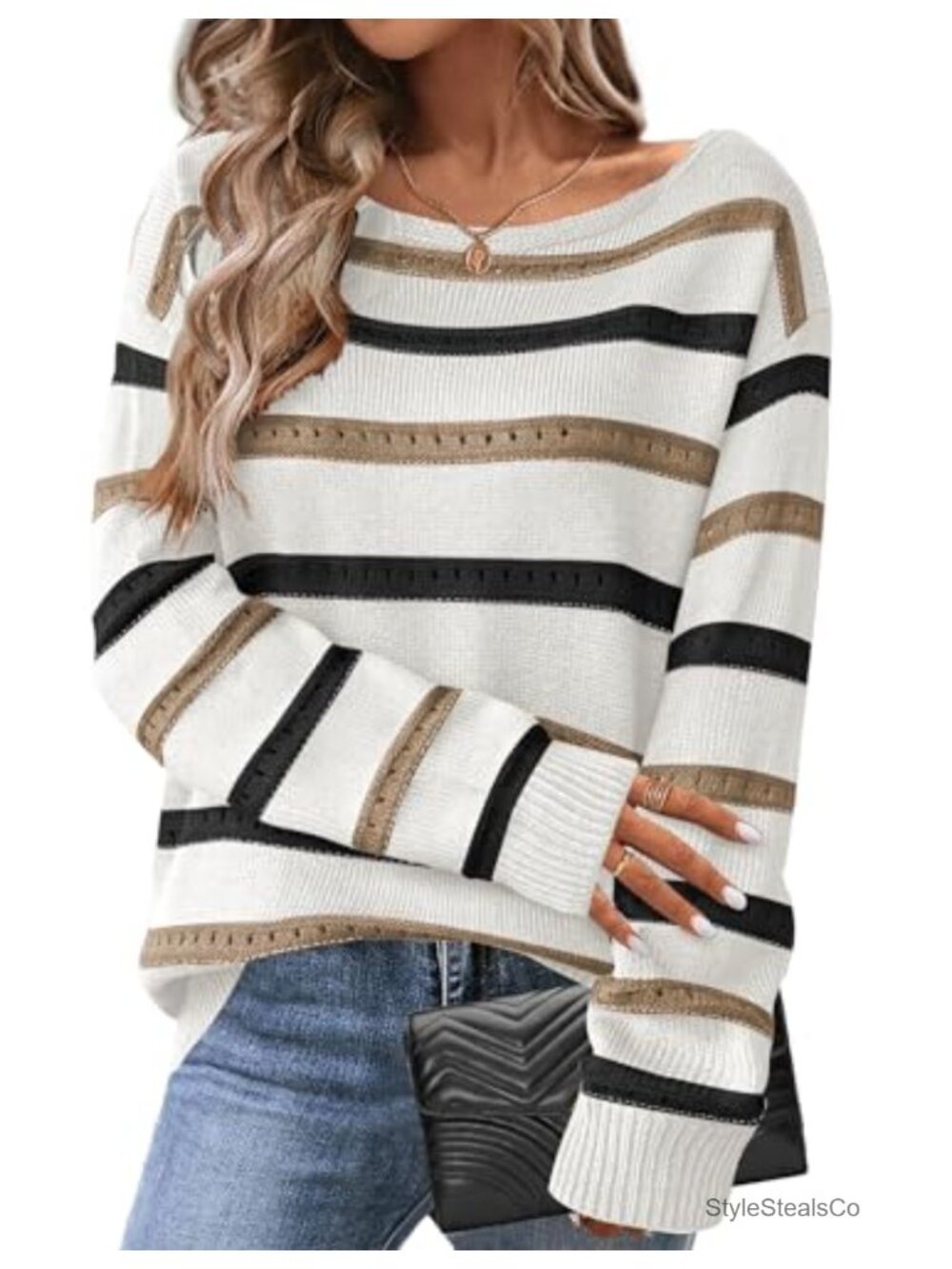 Zeagoo Womens Crochet Off Shoulder Sweater Pullover Long Sleeve